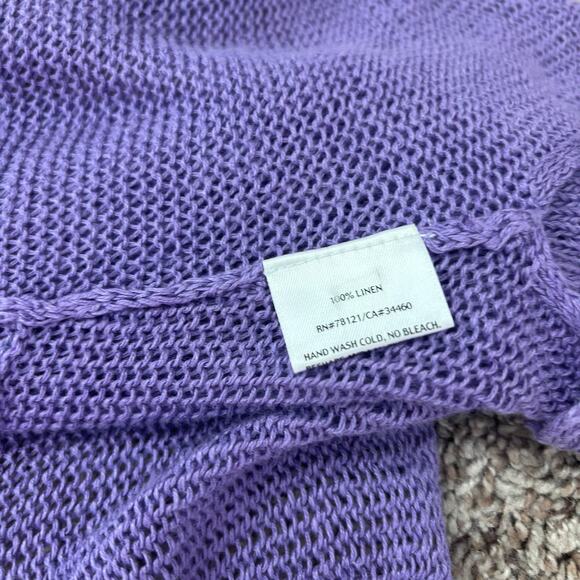 Eileen Fisher Women’s 100% Linen Open Knit Purple Open Front Cardigan SP - Picture 3 of 12